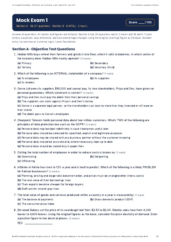 ACCA BT Business and Technology Review Notes sample page 5