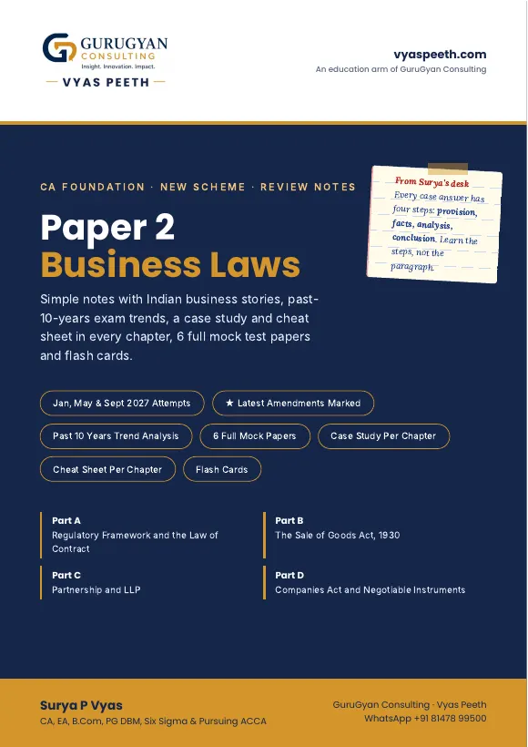 CA Foundation Paper 2 Business Laws Review Notes (2027 Attempts) cover