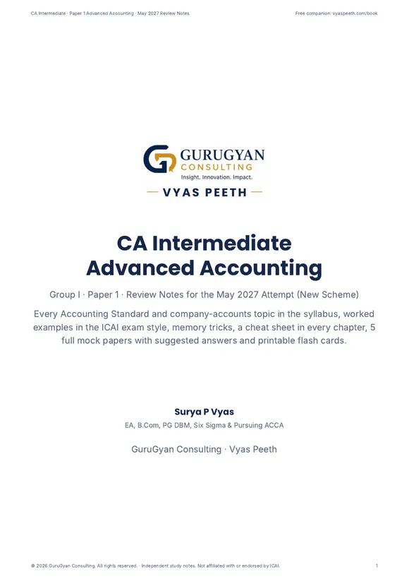 CA Intermediate Paper 1 Advanced Accounting Review Notes (May 2027) cover